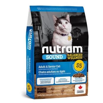 加拿大NUTRAM紐頓-S5均衡健康系列-雞肉+鮭魚成貓&熟齡貓 2kg(4.4lb)(NU-10285)