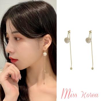 【MISS KOREA】韓國設計925銀針珍珠花鑽長耳線造型耳環