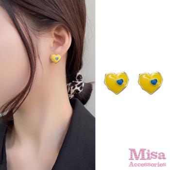 【MISA】韓國設計925銀針復古愛心撞色滴釉造型耳環