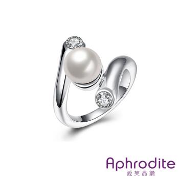 【Aphrodite 愛芙晶鑽】典雅奢華雙鑽珍珠造型戒指 (白金色)