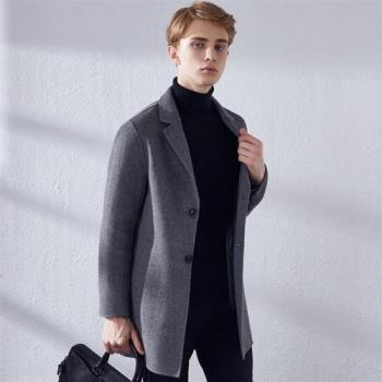 【米蘭精品】羊毛大衣毛呢外套-雙面呢加厚純色中長版男外套4色74bi25