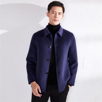 【米蘭精品】羊毛大衣毛呢外套-商務雙面呢簡約純色男外套3色74bi58
