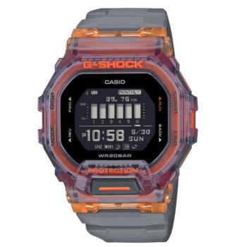CASIO G-SHOCK 藍牙連線 半透明活力亮彩運動腕錶-橘 GBD-200SM-1A5