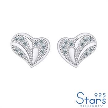 【925 STARS】純銀925微鑲美鑽氣質愛心造型耳釘 純銀耳釘 造型耳釘 美鑽耳釘