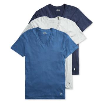 【Ralph Lauren】2022男時尚馬球藍灰色短袖V領內衣混搭3件組