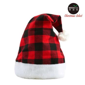 摩達客耶誕派對-紅黑格紋毛邊聖誕帽