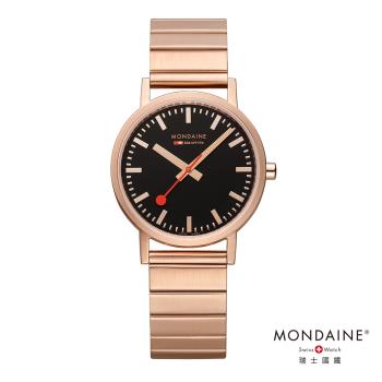 MONDAINE 瑞士國鐵 Classic Metal腕錶 - 36mm / 玫瑰金/黑 660416SBR