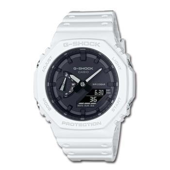 【CASIO 卡西歐】G-SHOCK 雙顯 男錶 樹脂錶帶 白 防水200米 GA-2100(GA-2100-7A)