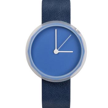 AÃRK 寶藍極簡主義真皮革腕錶 -活力藍/38mm