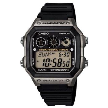 【CASIO】 10年電力亮眼設計方形數位錶-灰框x黑錶圈 (AE-1300WH-8A)