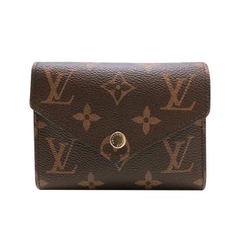 【Louis Vuitton】Victorine 帆布印花三折金釦信封短夾(M62472-咖)