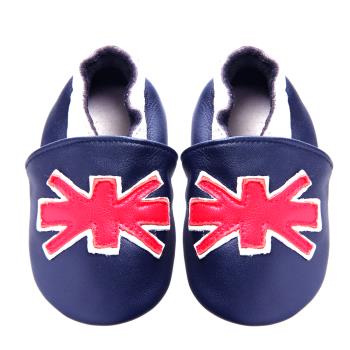 【BABY:MAMI】真皮手工寶寶學步鞋 (#19 英國國旗） 0-6M/6-12M  防滑麂皮底