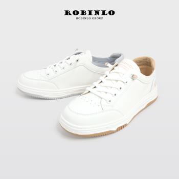 Robinlo軟Q舒適真皮清新天使小白鞋GERTIE-米灰色/米咖色