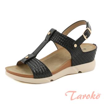 【Taroko】羅馬優雅中空編織舒適坡跟女鞋(3色可選)
