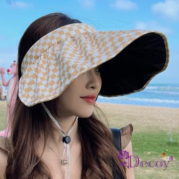 【Decoy】清新格紋＊彈性加大帽沿防曬遮陽帽 3色可選