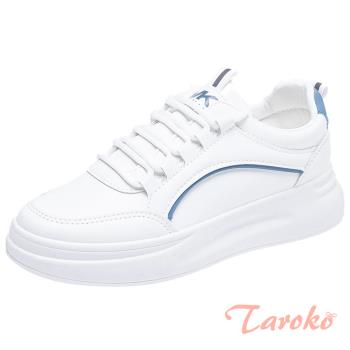 【Taroko】棉花糖色系流線百搭厚底小白鞋(3色可選)