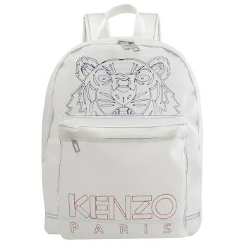 KENZO 5SF300 經典電繡虎頭半透尼龍休閒後背包.白 大
