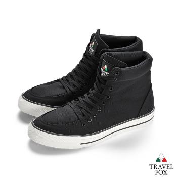 TRAVEL FOX(男)  Classic 900 黑色魅力高筒帆布休閒鞋-黑