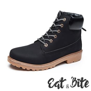 【e&B】馬丁靴 低跟馬丁靴/特殊設計撞色6孔低跟短筒工裝馬丁靴 黑