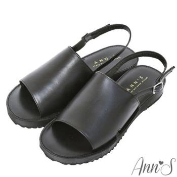 Ann’S簡單模樣-柔軟綿羊皮一字寬帶平底涼鞋-黑(版型偏小)