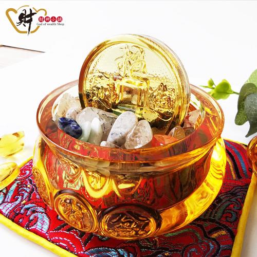 【財神小舖】 轉運金錢-琉璃水晶聚寶盆擺件/旺運(含開光)
