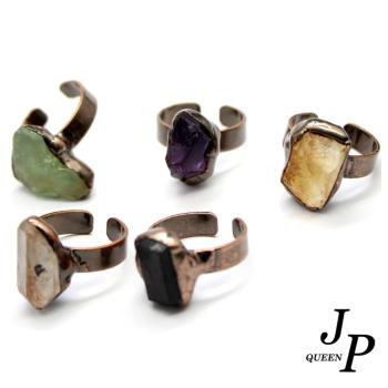           【Jpqueen】復古原石水晶刷舊彈性開口戒指(5色可選)                  