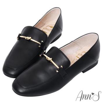 Ann’S超柔軟綿羊皮-訂製金結兩穿穆勒平底樂福鞋-黑