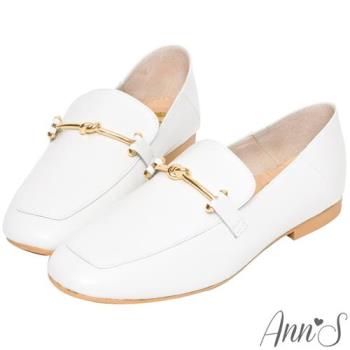 Ann’S超柔軟綿羊皮-訂製金結兩穿穆勒平底樂福鞋-白