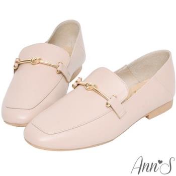Ann’S超柔軟綿羊皮-訂製金結兩穿穆勒平底樂福鞋-粉
