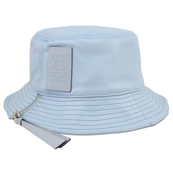 LOEWE 經典品牌皮標LOGO小羊皮漁夫帽.淺藍