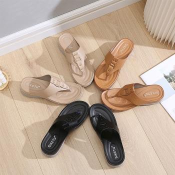 【Taroko】法式純色輕巧舒適夾腳坡跟拖鞋(3色可選)