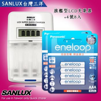 三洋旗艦型充電器+新款彩版 國際牌 eneloop 低自放4號800mAh充電電池(8顆入)