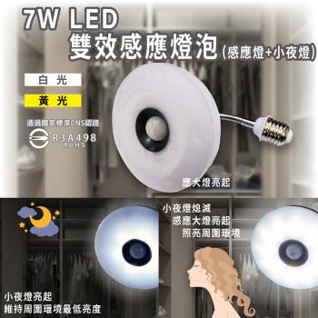 ［明沛］7W LED雙效感應燈泡(感應燈+小夜燈)(彎管E27銅頭型)-E27螺旋銅頭設計 旋上即用-白光 黃光可選-MP6798