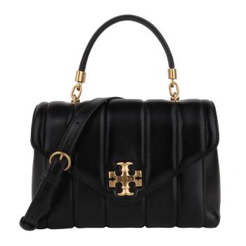 TORY BURCH   縫衍紋皮革旋釦手提/斜背包(24CM)  黑中型