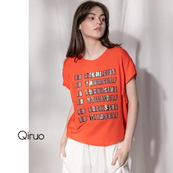 【Qiruo 奇若】春夏亮橘短袖上衣3323A  英文設計時尚簡約個性