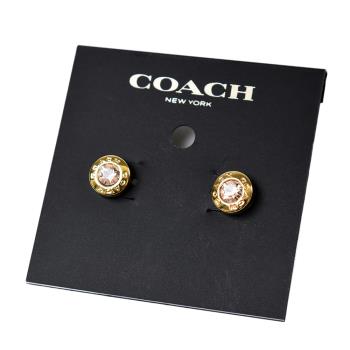 COACH 圓型LOGO水鑽針式耳環-金色