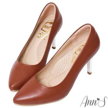 Ann’S優雅韻味-頂級小羊皮夾心電鍍銀跟尖頭鞋-棕