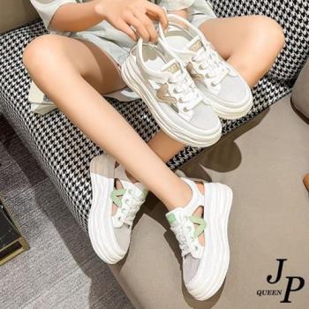           【JP Queen New York】夏季透氣縷空網面V字鬆糕底休閒鞋(2色可選)                  