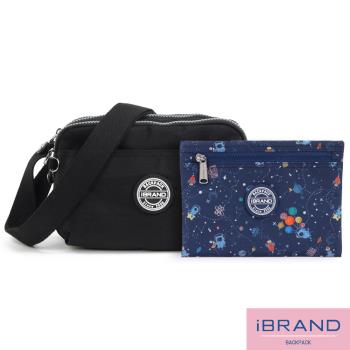 iBrand斜背包 輕盈防潑水三層多收納側斜背包-百搭黑