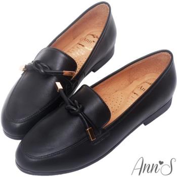 Ann’S知性文藝-雙結柔軟綿羊皮紳士平底鞋-黑(版型偏大)