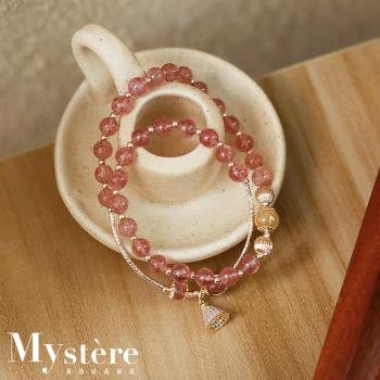 【my stere 我的時尚秘境】秘境桃花款~天然草莓晶配金髮晶雙層手鍊