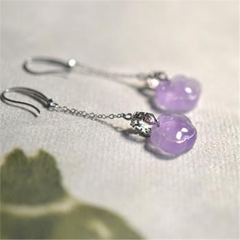 925銀喜字鑲嵌紫水晶如意造型耳環