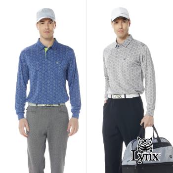 【Lynx Golf】男款吸溼排汗抗UV立體方型蜂巢印花胸袋款長袖POLO衫(二色)