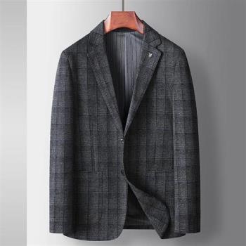 【巴黎精品】西裝外套休閒西服-格子輕奢商務修身男外套p1ac52