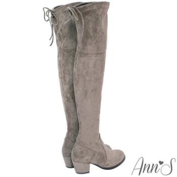 Ann’S鳥仔版-5CM粗跟防滑膠條防水絨布過膝靴-可可