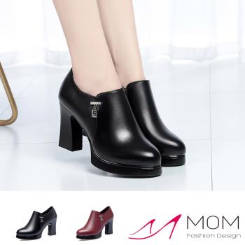 【MOM】踝靴 高跟踝靴/真皮柔軟牛皮氣質高跟踝靴 (2色任選)