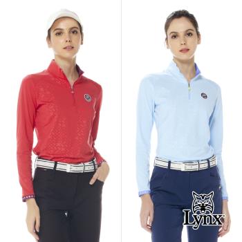 【Lynx Golf】女款合身版遠紅外線功能保暖內刷毛俏皮壓光印花長袖立領POLO衫/高爾夫球衫(二色)