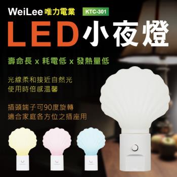 【唯力電業WeiLee】2入組KTC-301 LED自動 感應式 貝殼 小夜燈(白/粉/藍/黃色90度插頭)