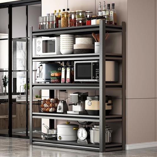 居家生活Easy Buy 工業風碳鋼置物收納角鋼架-五層推車款50X150X187CM