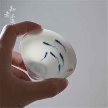 手繪魚兒陶瓷斗笠茶杯70ml (6入)